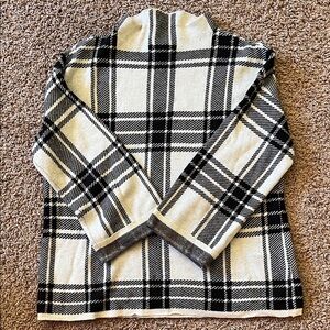 Tribal Jeans Mock Neck Plaid Black and White Sweater